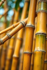 Intricate texture of close-up bamboo stalks, showing nodes and grain, shadow, oriental, detail