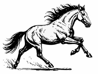 Dynamic Running Horse Line Art Illustration with Bold Details