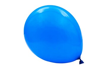 Photo of a blue inflated balloon, isolated on white background.