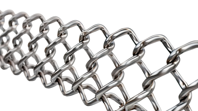 Chain Link Texture: A close-up shot showcases the repeating pattern of a chain link fence, its metallic surface reflecting light, emphasizing texture and geometric design.