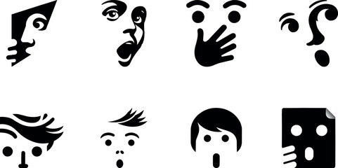 Surprised Face Icon Set Shocked Expression Emoticon Vector