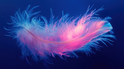 Naklejka premium A transparent feather lightly pressed onto frosted glass with a pink glow