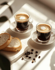 Minimal Cafe with cup of coffee and bread