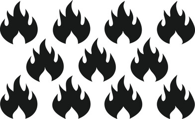 Seamless Pattern of Black Fire Symbols on White Background