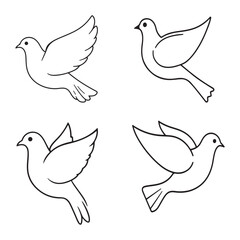 Flying Dove Silhouette Icons Set