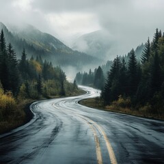 Foggy and Rainy Mountain Roads