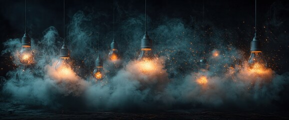 Glowing Bulbs in Smoky Darkness