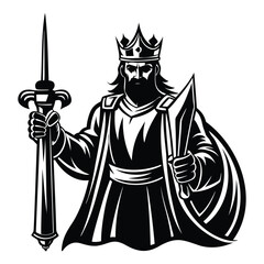 Majestic King with Dual Weapons – Royalty Vector Illustration