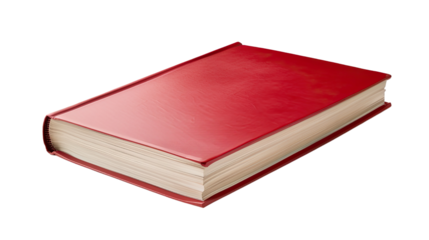 Red Book on White Backdrop: A single red book lies elegantly on a pristine surface, its cover gleaming under soft lighting, representing knowledge, study, and literature.