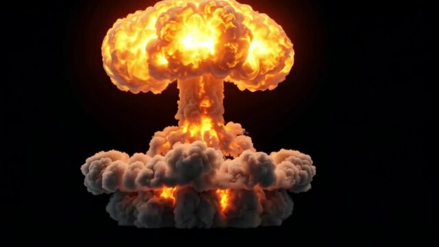 Nuclear Explosion Creating Mushroom Cloud on Black Background Animation