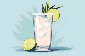 Fizzy Lemon Soda in a Glass with Ice Cubes