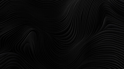 Black abstract background design. Modern wavy line pattern (guilloche curves) in monochrome colors. Premium stripe texture for banner, business background. Dark horizontal vector template.