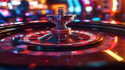 Excitement builds at the roulette table in a bustling casino during a lively evening session
