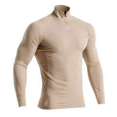 Beige Long Sleeve Zip Pullover for Outdoor Activities and Athletic Training in Sportwear