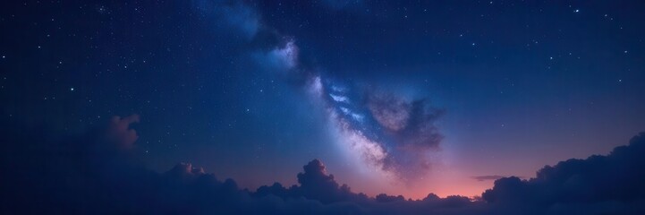Fototapeta premium Dark, starlit sky, wispy clouds, swift meteor trail , calm, image
