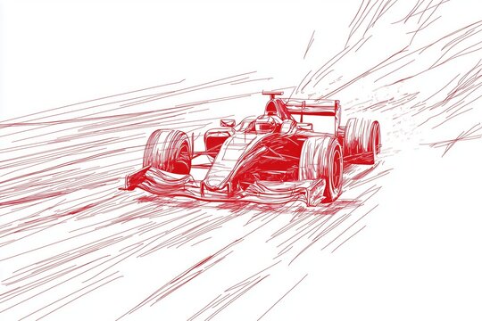 Red formula 1 line drawing continuous line art vector illustration