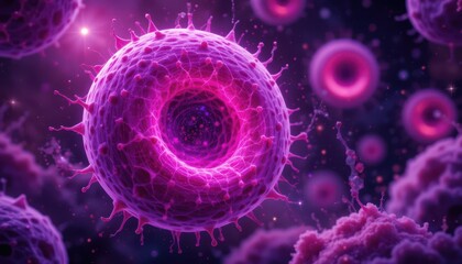 Microscopic Wonders Vibrant Pink and Purple Blood Cells in a Cosmic Setting