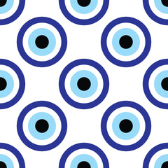 Evil Eye Vector Seamless Pattern Digital Paper – Mystical Blue and White Protection Symbol, Boho Spiritual Background, Greek and Turkish Amulet Design, Magic Talisman Print for Sublimation and Crafts