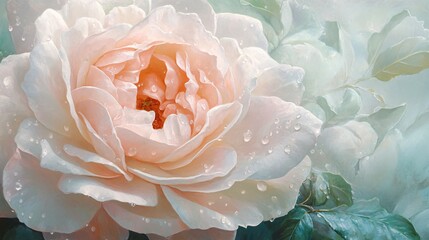 A delicate rose bloom displays a soft palette of colors in art
