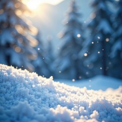 Winter snowflakes gently falling on a frosty landscape, ice, frost