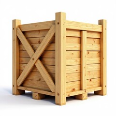Wood planks stacked vertically in a large wooden crate, wooden storage, rustic decor