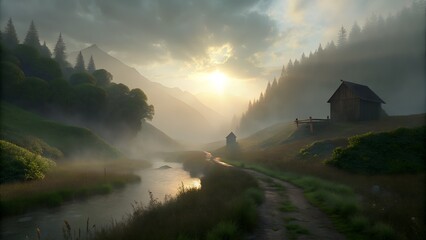 morning mist over the river