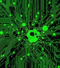 Obraz premium Abstract green tech splatter, circuit board texture, science, energy