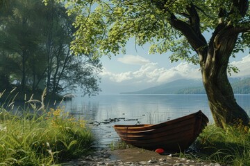 Detailed Visual  of Leisure and Free Time by the Lake in Natural Setting