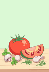 Cartoon Vegetables with Tomato, Basil and Mushrooms
