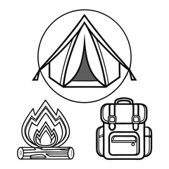 Black Outline Camping Elements Vector Camping Illustration
