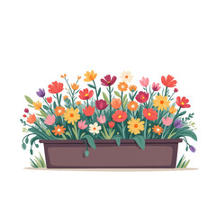 Colorful wildflower illustration in brown planter box