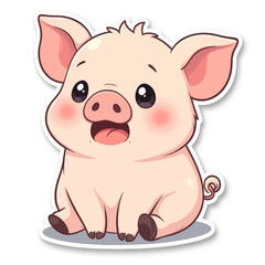 Fototapeta premium Cute cartoon pig sticker with a happy expression