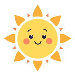 Cute smiling sun cartoon illustration with blush