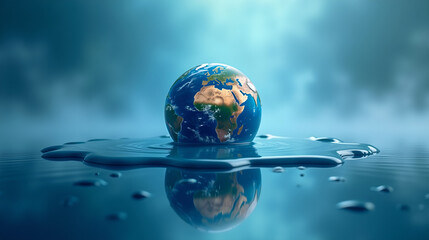 a melting planet Earth resting on a reflective surface
