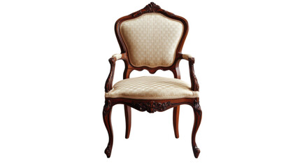 Vintage Chair Elegance: Intricately carved antique chair with luxurious fabric, showcasing timeless craftsmanship and design. An ideal piece for interiors.