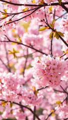 Obraz premium Delicate pink cherry blossoms frame a blooming pink tree, soft spring light, aesthetic, bloom