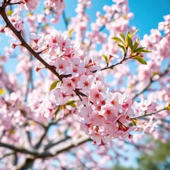 Obraz premium Delicate pink cherry blossoms frame a blooming tree in springtime, blooming, texture, stock photo