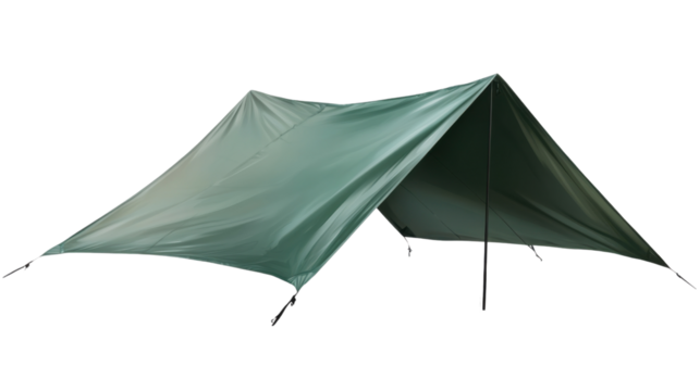 Shelter in the Wild: A green tarp, meticulously set up to provide shelter, stands as a testament to resilience and resourcefulness in the face of the great outdoors.