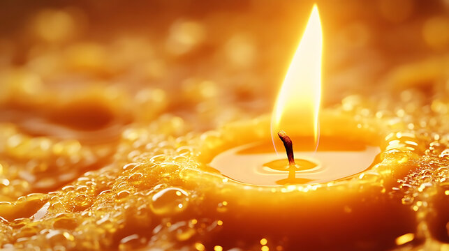 Burning candle, warm mood, glowing light, soft background