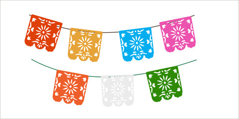 Festive color paper flags garland for Mexican holiday Cinco de Mayo, May 5.