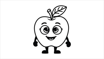 Cute Kawaii Apple Character with Big Eyes and Smiling Expression.