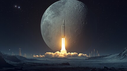 Spectacular Rocket Launch Against a Giant Moon, Future Space Exploration