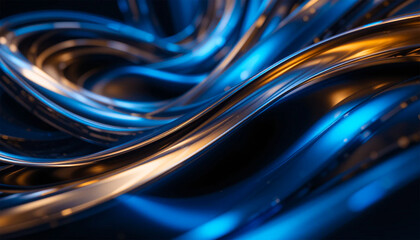 Abstract metallic blue and gold twisted ribbons background