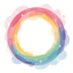 Obraz premium Watercolor Rainbow Circle with Cloud Accents