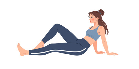 Woman in Activewear Leans Back, Resting After Workout