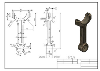 short block technical drawing , structural design strategies, engine spare parts, model exercises,