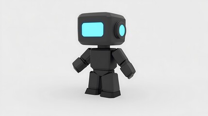 Fototapeta premium Cute black robot with blue screen.