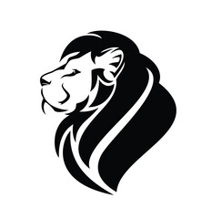 wild african lion with gorgeous mane side view portrait - big cat profile head black and white vector design