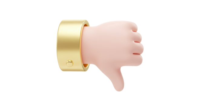 Isolated Golden Hand Giving a Thumbs Down Symbolizing Disapproval