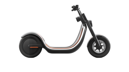 Modern electric scooter with a sleek frame and handlebars isolated on a transparent background